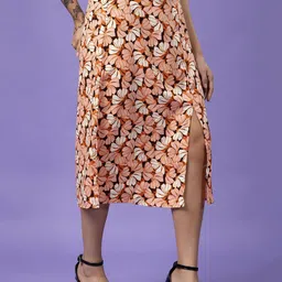 Popwings Floral Printed Flared Midi Slit Skirt image 3