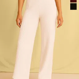 Fabflee Women Pack of 3 Wide Leg Mid-Rise Parallel Trousers-image-15