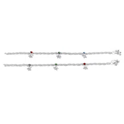 Estele Rhodium-Plated Crystals Studded And Ghungroo Beaded Anklets image 4