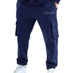 CHOW CHOW Men Navy Blue Cotton Relaxed Straight Leg Cargo Trousers-picture-39