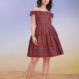 PURVAJA Women Floral Printed Off-Shoulder Ruffled Fit & Flare Dress-picture-23
