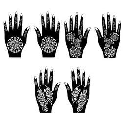 VOORKOMS Set Of 3 Mehndi Stencil Sticker Designs With Detailed Floral & Leaf image 2