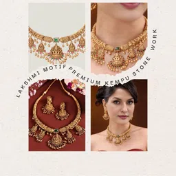 Anouk Gold-Plated Kempu Stone Studded & Beaded Temple Jewellery Set image 5
