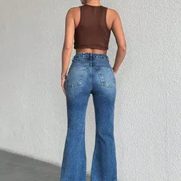 Aadvi Fashion Women Smart Flared High-Rise Light Fade Stretchable Jeans image 4