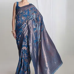 THREAD BOX Floral Zari Silk Blend Banarasi Saree-picture-32