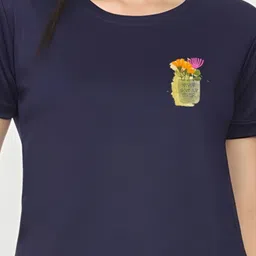 szn Women Printed Round Neck Polyester Blue T-Shirt image 2