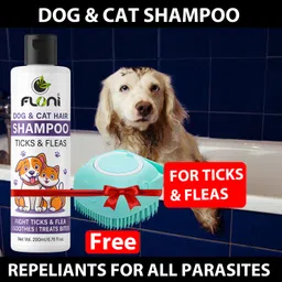 floni Dog Shampoo 200ml with Free Silicone Bath Brush | Pet Shampoo & Dog Grooming Kit Anti-dandruff, Flea and Tick, Allergy Relief, Itch Relief Artificial Fragrance Dog, Cat Shampoo image 2