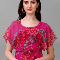 fashion2wear Women Fit and Flare Pink Maxi/Full Length Dress image 4