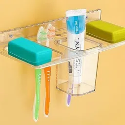 Y-BRO'S Double Soap stand with Tumbler Holder Design Acrylic Plastic Wall Shelf-picture-15