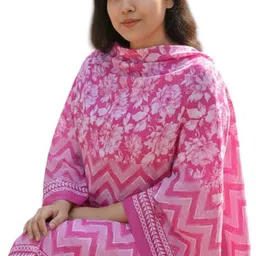 taashu creations Pure Cotton Geometric Print, Floral Print Pink Women Dupatta image 2