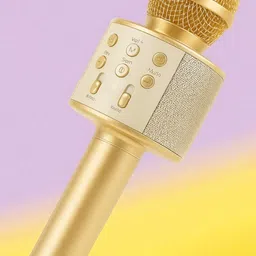 ziddjeet X490 Stylish Gold & Blue Bluetooth Mic for Singing, Podcast & Karaoke Night Microphone image 1