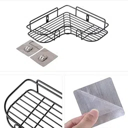 m call Wall Mounted Anti Rust Self-Adhesive Durable Corner Rack for Storage Cast Iron Wall Shelf image 4