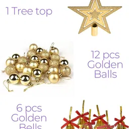 manrish Golden Balls,Bells & Tree Top For Christmas Tree Hanging Decoration Hanging Ornaments Pack of 19 image 2
