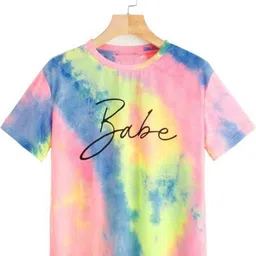 juneberry Women Tie & Dye Round Neck Pure Cotton Multicolor T-Shirt-picture-19