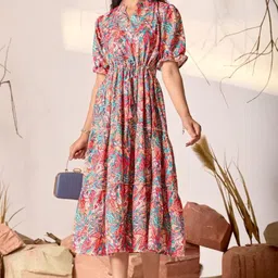 metronaut Women Fit and Flare Orange Below Knee Dress-picture-32