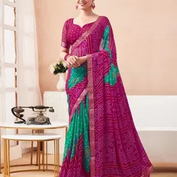 the fashion attire Geometric Print Bandhani Chiffon Saree-picture-12