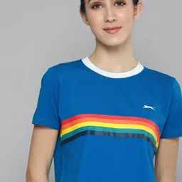 slazenger Women Striped Round Neck Polyester Light Blue T-Shirt-picture-22