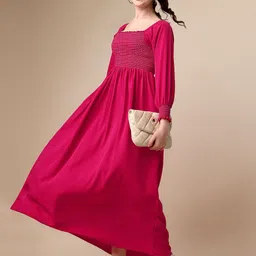 Honky Tonky Square Neck Smocked Fit and Flare Maxi Dress-image-43