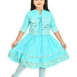 NFashion Girls Blue Embellished Kurta & Leggings Party Wear Clothing Set-picture-22