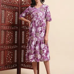 AAYUMI Floral Print Kimono Sleeve Fit & Flare Dress-picture-40