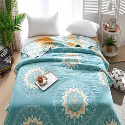 JC HOME Blue & White Ethnic Motifs AC Room 400 GSM Single Bed Quilt-picture-20