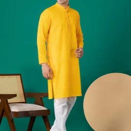PulseIQ Men Woven Design Cotton Straight Kurtas image 5