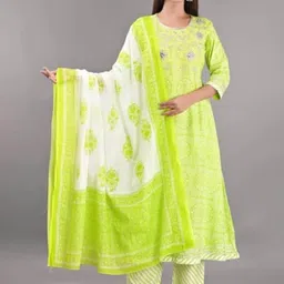 Moda Rapido Women Bandhani Printed Regular Sequinned Kurta with Trousers & With Dupatta-picture-33