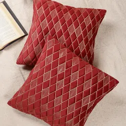 TANLOOMS Set Of 5 Maroon Velvet Square Cushion Covers image 5