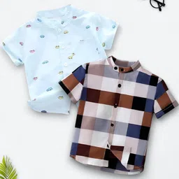 vani couture Boys Shirt Checkered, Printed Casual Short Sleeve Shirts Pack of 2-picture-10
