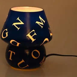 SOMIL Blue Printed Glass Cylindrical Shaped Table Lamp image 2