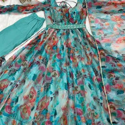 FILIB LONDON Floral Printed Anarkali Georgette Kurta With Trousers And Dupatta image 5