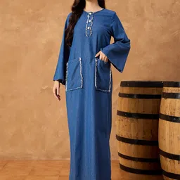 all about you Women Slits Pocket Detailing Denim Maxi Dress image 1