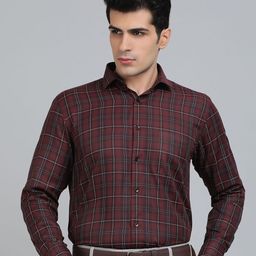 Greenfibre Men Spread Collar Tartan Checked Cotton Formal Shirt-picture-9