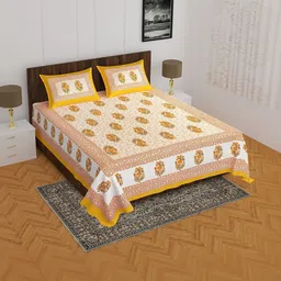 KD PRINTS White & White Floral 180 TC King Bedsheet with 2 Pillow Covers-picture-26