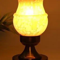 SOMIL Set Of 2 Yellow Printed Glass Cylindrical Shaped Table Lamp image 4