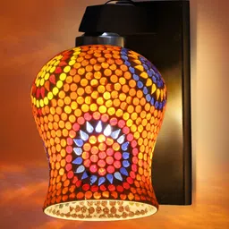 Devansh White & Blue Textured Wooden Bell Shaped Wall Lamp image 4