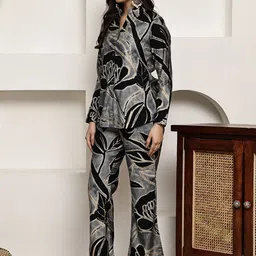 Claura Floral Printed Mandarin Collar Tunic With Trouser image 2