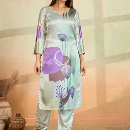 Women Basket Floral Printed Notch Neck Straight Kurta With Trousers-picture-24
