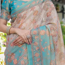 MAHARANI COUTURE Floral Printed Pure Linen Saree With Unstiched Blouse image 4