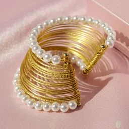 DressBerry Set Of 2 Rhodium-Plated Pearls Beaded Cuff Bracelets image 2