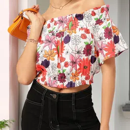 DressBerry Dainty Daisies Smocked Bardot Crop Top image 1