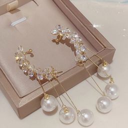 VAGHBHATT Korean Gold-Plated Artificial Stones Studded & Pearls Beaded Tasselled Ear Cuff-picture-35