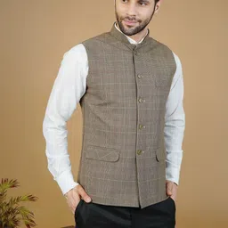 Wintage Men Checked Sleeveless Nehru Jacket-picture-11
