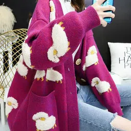 StyleCast x Revolte Women Animal Printed V-Neck Front-Open Sweaters image 4