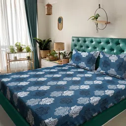 KLOTTHE Blue & White Floral Printed 400 TC Cotton King Bedsheet Set 2.50 m x 2.25 m-picture-29