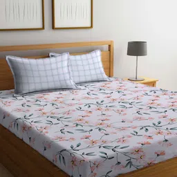 Myntra Elegant Homes White & Pink Printed Fitted 300 TC King Bedsheet Set 2.50 m x 2.25 m-image-74