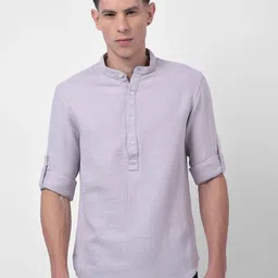 Numero Uno Slim Fit Mandarin Collar Roll-Up Sleeves Casual Shirt-picture-28