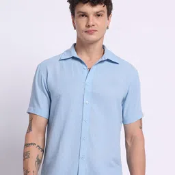 PANIT Men Standard Fit Solid Spread Collar Linen Casual Shirt-picture-13