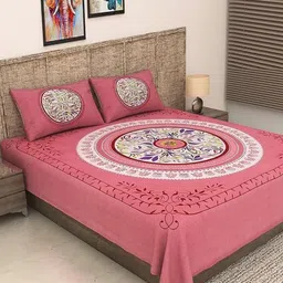 METRO LIVING Peach & White Floral Printed Cotton 104 TC Queen Bedsheet Set 2.35 m x 2.10 m-image-32