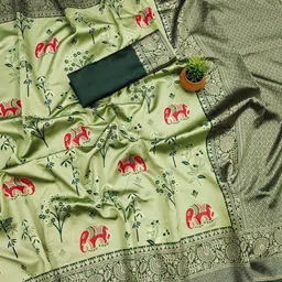 SP TEXTILE CLOTHES Ethnic Motifs Woven Design Zari Saree With Blouse image 3